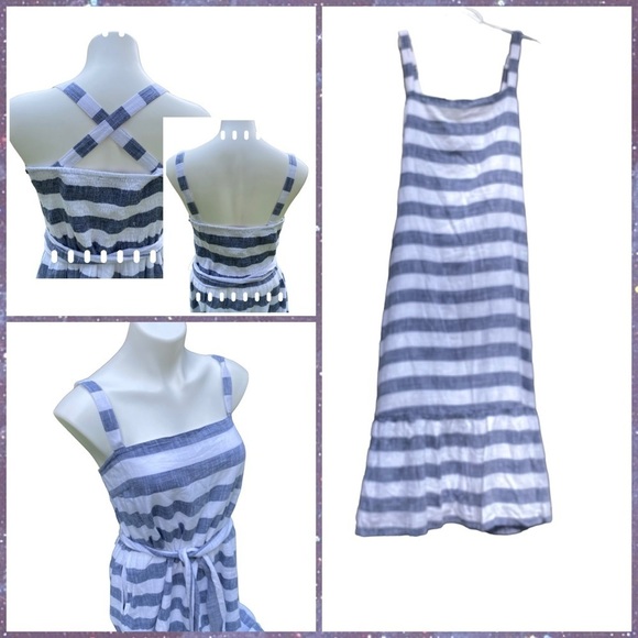 Theodore & Chelsea Blue/White Striped Ruffled Bottom Belted Sundress Sz Medium - Picture 2 of 14
